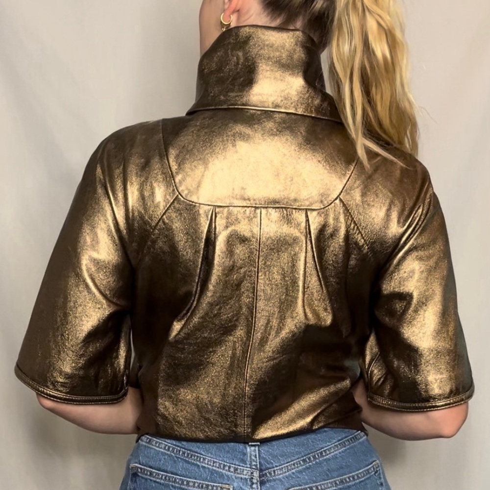 Metallic Gold jacket , mid sleeve, lamb Leather bommer